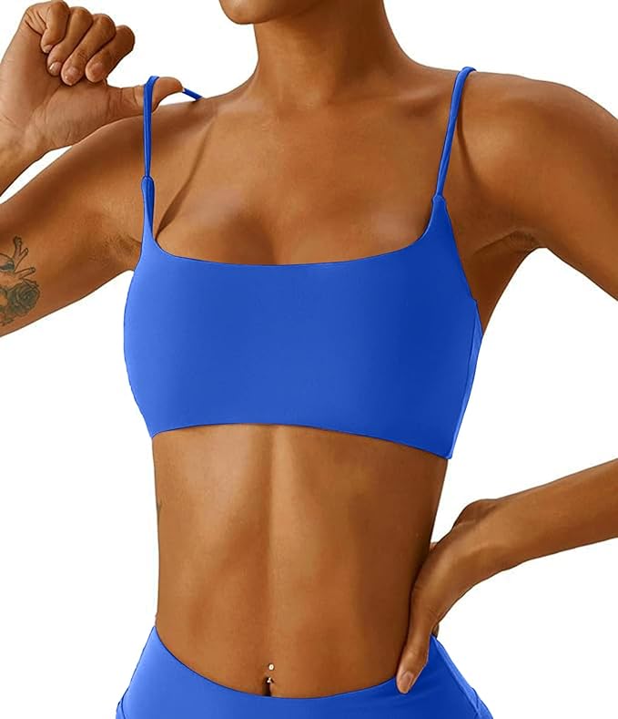 Comper Women's Sports Bra with Thin Straps Stretchy Wirefree Workout Bras Lightweight Workouts Bralette with Removable Pads