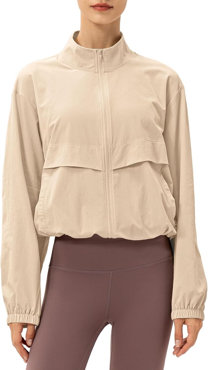 Locachy Women's Lightweight Zip Up Athletic Jacket Stand Collar Windproof Sun Protection Workout Outdoor Jacket