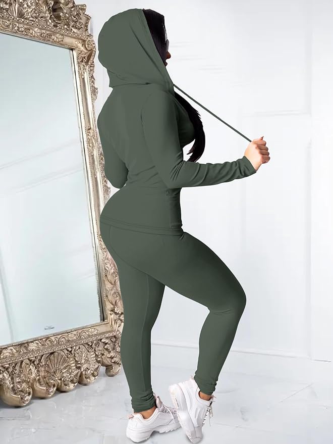 Women Two Piece Outfits Workout Sets Bodycon Legging Jacket Tracksuit Zip Up Hoodie Jogger Matching Sweat Pants Set