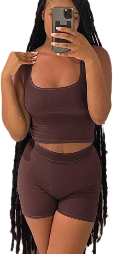 LICOBOD Casual Workout Sets 2 Piece Outfits for Women Ribbed Crop Tank Top High Waist Yoga Leggings Lounge Wear Tracksuit