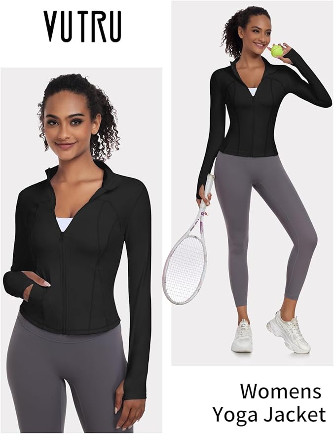 VUTRU Womens Workout Yoga Jacket Lightweight Zip Up Athletic Jacket Lightweight Cropped Jacekt with Pockets