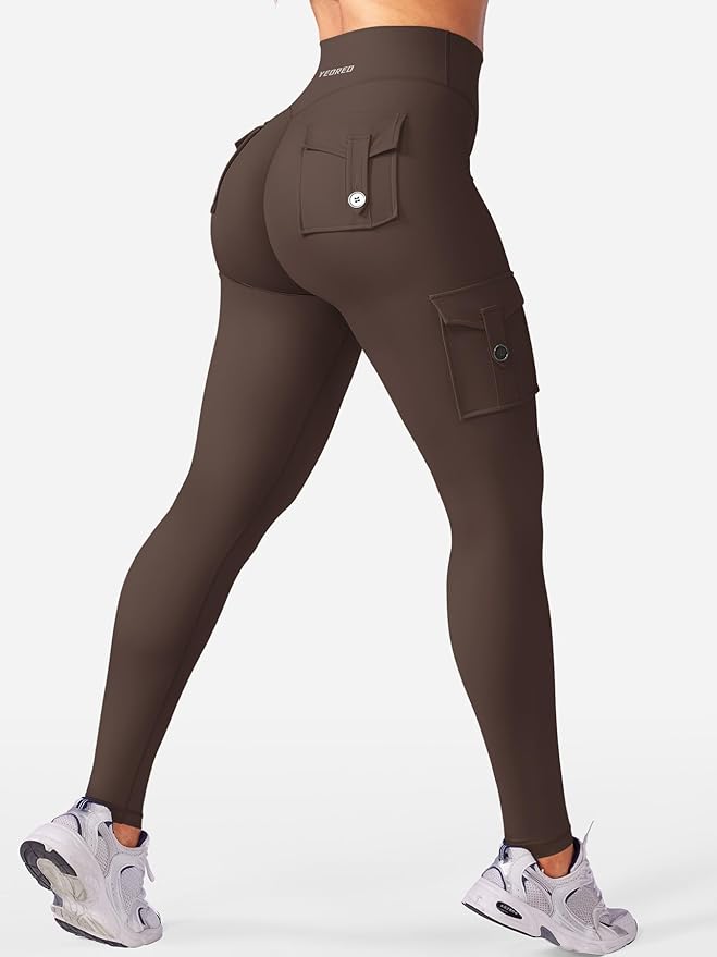 YEOREO CoreFlex Workout Cargo Leggings with Pockets for Women Hidden Scrunch Butt Lifting Leggings Gym Yoga Pants