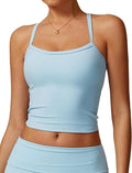 QBGJTD Womens Longline Sports Bras Cross Back Active Gym Yoga Padded Workout Crop Tank Top with Built in Bra