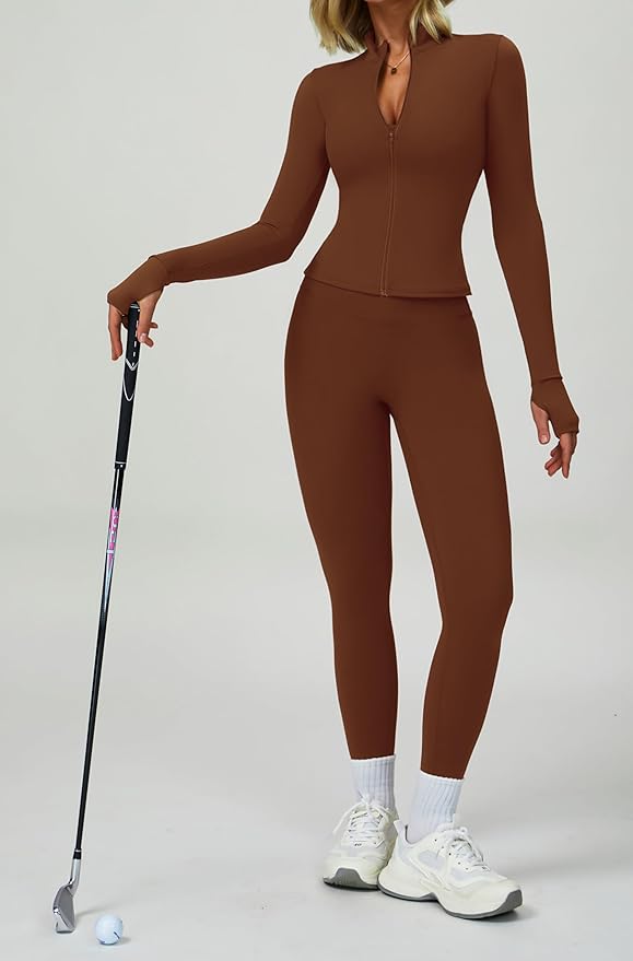Yknktstc Womens Two Piece Tracksuit Set Long Sleeve Zipper Jacket with Athletic High Waist Leggings Workout Outfit