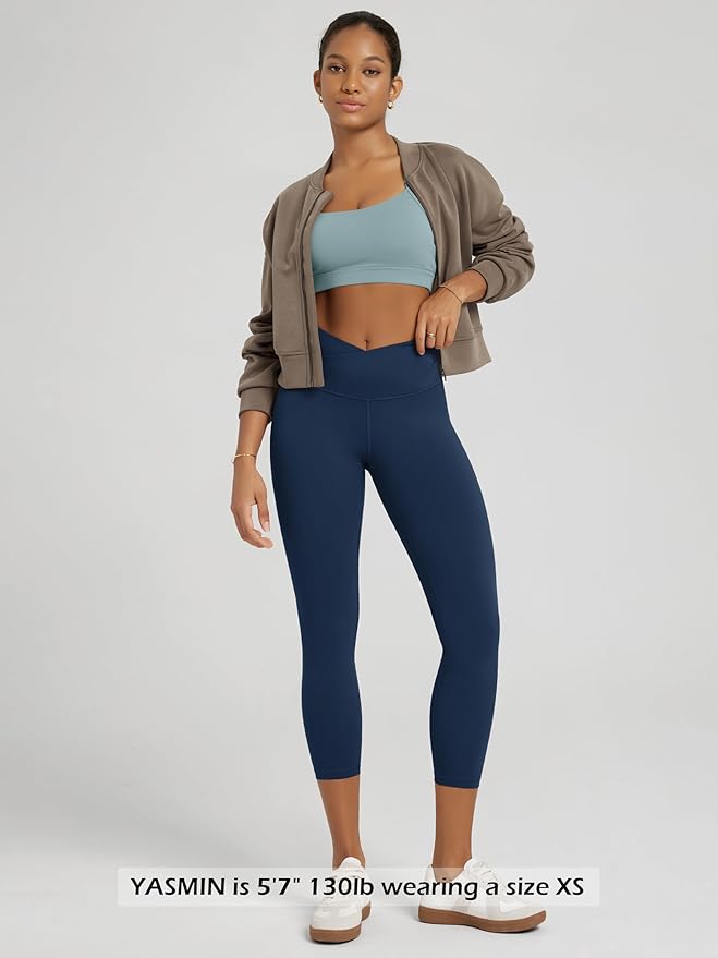 ODODOS Women's Cross Waist Yoga Leggings with Inner Pocket, 23"/25"/28" Gathered Crossover Workout Yoga Pants