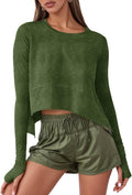 Aurgelmir Womens Long Sleeve Cropped Tops Loose Workout Athletic T-Shirts Flowy Sweatshirt for Yoga Tiered Hem Gym Tees