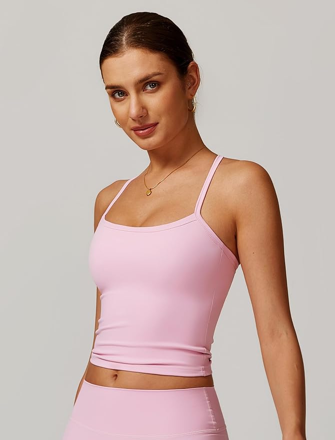 QBGJTD Womens Longline Sports Bras Cross Back Active Gym Yoga Padded Workout Crop Tank Top with Built in Bra