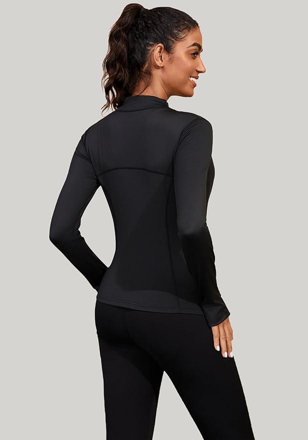 Bosmeer Workout Jackets for Women Lightweight Zip Up Slim Fit Yoga Sportwear Stretchy Crooped Running Jacket with Thumb Holes