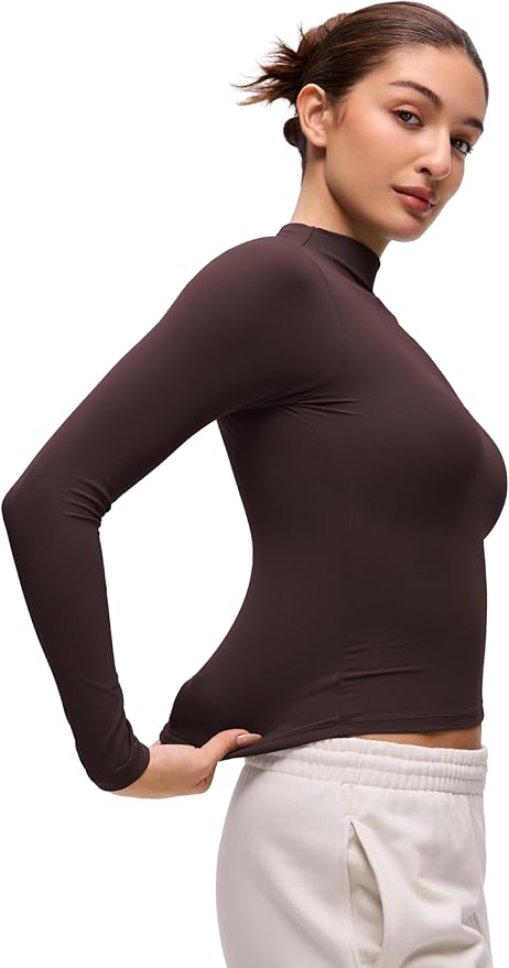 CRZ YOGA Softembrace Mock Neck Long Sleeve Shirts for Women - Casual Going Out Comfort Tops Soft Fitted Layer Underwear Tees