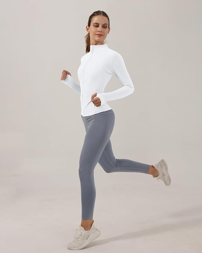 Gacaky Women's Slim Fit Workout Running Track Jackets Full Zip-up Yoga Athletic Jacket with Thumb Holes