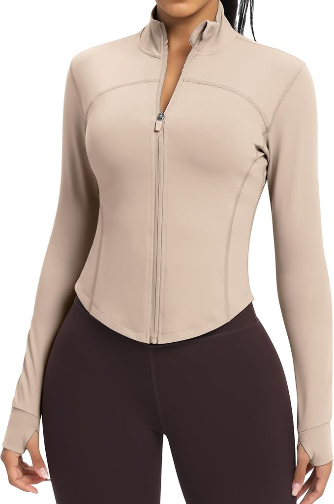 Women BBL Jacket Full Zip UP Workout Athletic Cropped Jacket wIth Thumb Holes Running Yoga Sportswear