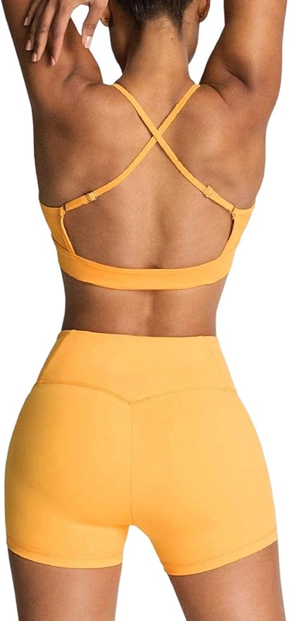 IMEKIS Women's Workout Sets 2 Piece Yoga Outfit High Waisted Biker Shorts Leggings Sports Bra Gym Fitness Clothes Tracksuit