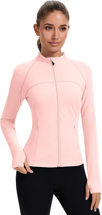 Rapbin Women's Full Zip Workout jackets Runing Slim Fit Athletic Tops With Thumb Holes