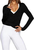 Women Wrap Top Thumb Hole Long Sleeve Self Tie Workout Shirt Pilates Ballet Yoga Tops