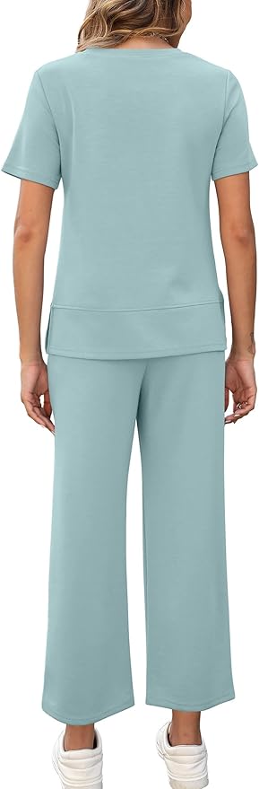 XIEERDUO Women's Side Slit Lounge Sets 2026 Fashion 2 Piece Travel Outfits Cozy Loungewear Wide Leg Tracksuits S-3XL