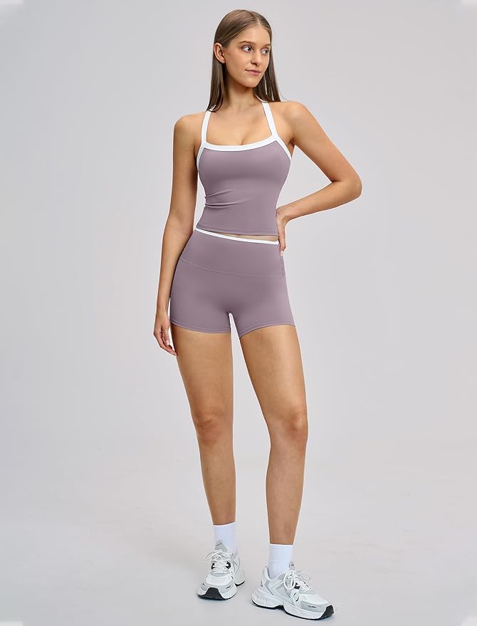QBGJTD Two Piece Workout Sets For Women Tank Top Matching High Waist Booty Lifting Shorts Gym Yoga Active Wear Outfits