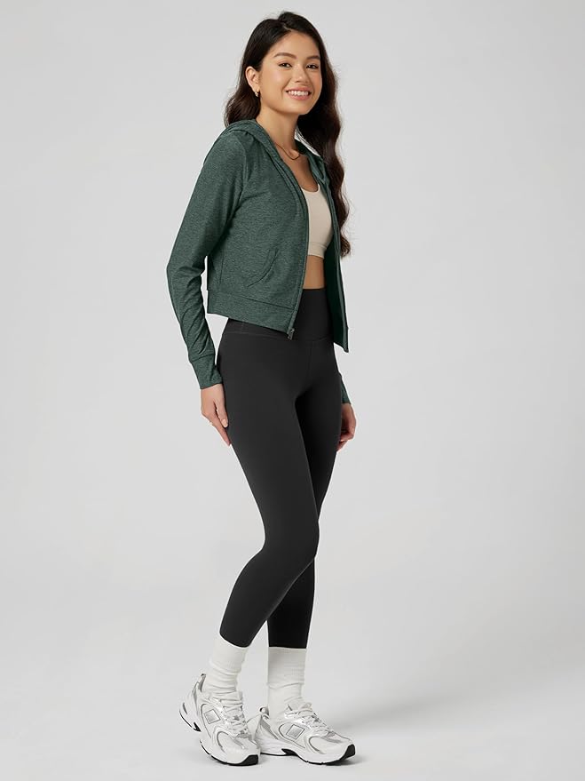 ODODOS Women's Full-Zip Cropped Hoodie - odSTRATUM Tech Ultra Soft UPF 50+ Hooded Jacket with Pockets