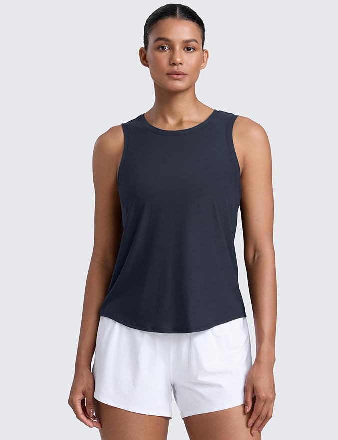 CRZ YOGA Cloudweight Open Back Workout Tops for Women Lightweight High Neck Athletic Gym Tank Soft Running Sleeveless Shirts