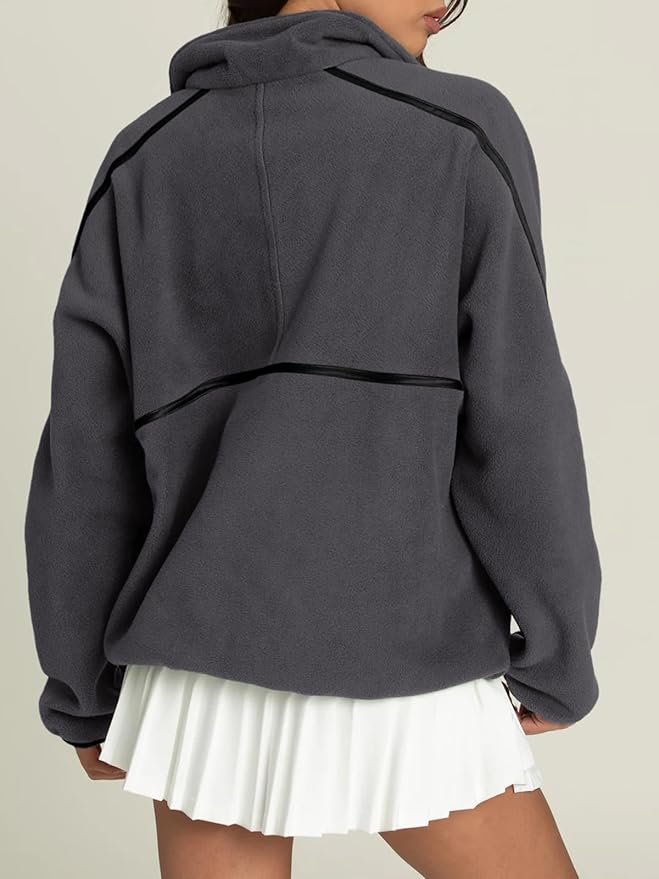 LASLULU Womens Half Zip Pullover Sweatshirt Sherpa Fleece Jacket Oversized Sweatshirts Warm Fuzzy Sweaters Pockets