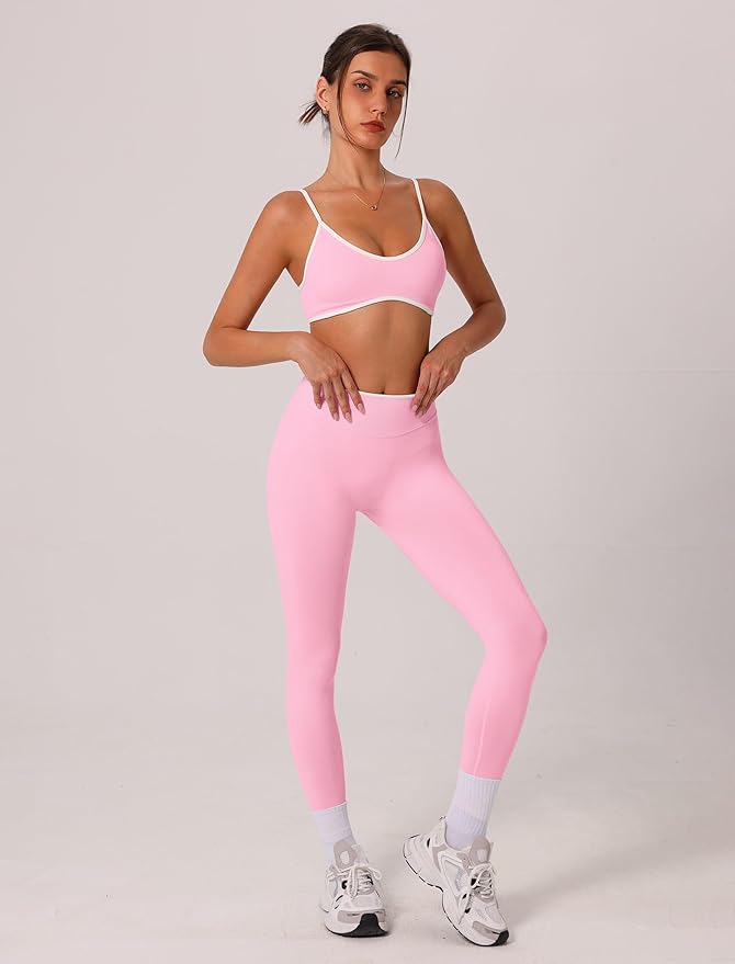 ABOCIW Womens 2 Piece Workout Sets Seamless Color Block Sports Bra Scrunch Butt Lifting High Waist Leggings Gym Set