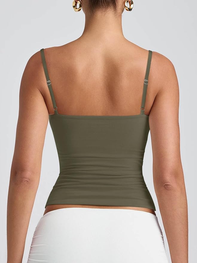 PINKMSTYLE Women's Basic Double Lined Scoop Neck Tank Tops Adjustable Cami Tank Summer Sleeveless Tops