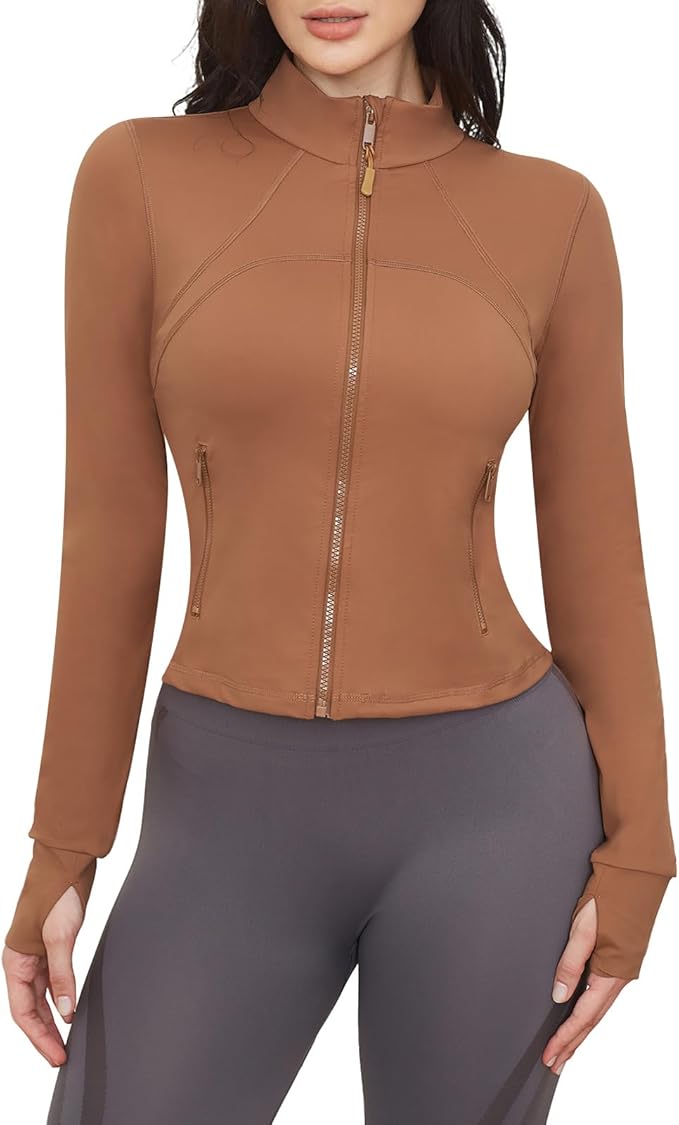 Workout Jackets for Women: Athletic Gym Running Cropped Zip Up Tops with Thumb Holes Slim Fit Lightweight Sportswear