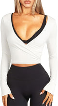 Navneet Women Long Sleeve Ballet Pilates Yoga Wrap Tie Front Tops Workout Gym Shirts Cardigan