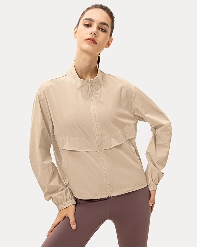 Locachy Women's Lightweight Zip Up Athletic Jacket Stand Collar Windproof Sun Protection Workout Outdoor Jacket