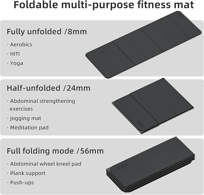 Foldable Yoga Mat Extra Thick 0.32 Inches-SGS Certified POE Material Exercise Mat, Non-Slip Design Fitness Mats, Multi-Purpose Workout Mats For Studio or Home Use