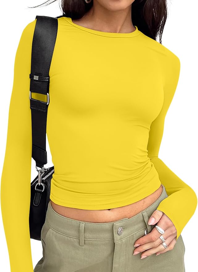 Trendy Queen Womens Long Sleeve T Shirts Fall Fashion 2026 Basic Crop Tops Going Out Outfits Y2k Clothes