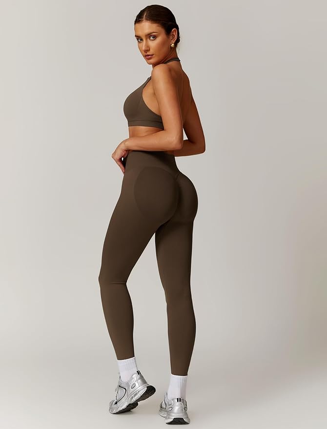 ABOCIW Workout Sets for Women Seamless Scunch Butt Lifting Impact Leggings Halter Sports Bra 2 Piece Gym Outfits