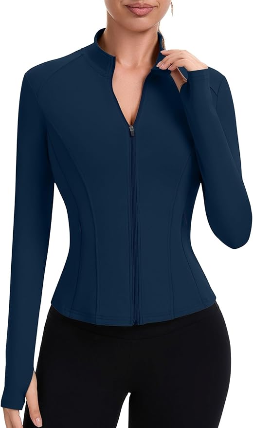ZHENWEI Workout Jackets for Women Full Zip Up Cropped Athletic Long Sleeve Lightweight Slim Fit Running Tops with Pockets