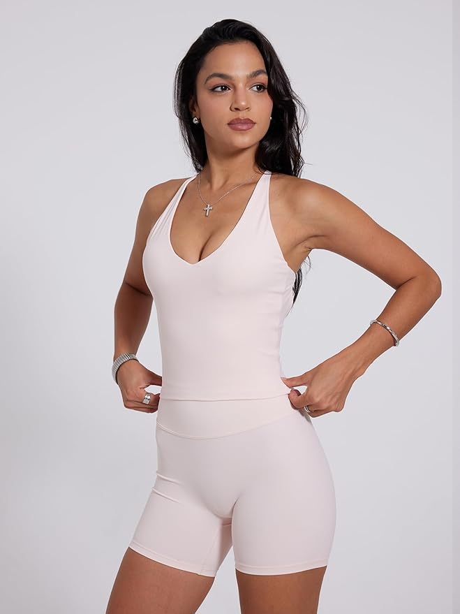 Danysu Sculpt Workout Tank Tops Women Backless Longline Sports Bras Strappy Padded Yoga Top