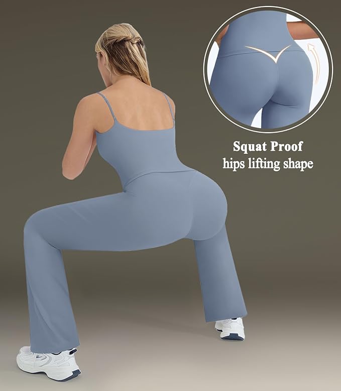 OMKAGI Workout Sets for Women Padded Tank Tops Matching Straight Leg Yoga Outfits