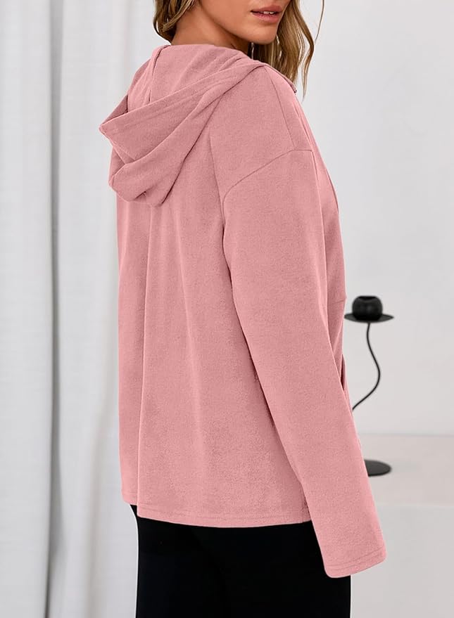 Dokotoo Hoodies for Women Soft Fleece Half Zip Up Hoodie Long Sleeve Casual Pullover Oversized Sweatshirt Hooded Tops