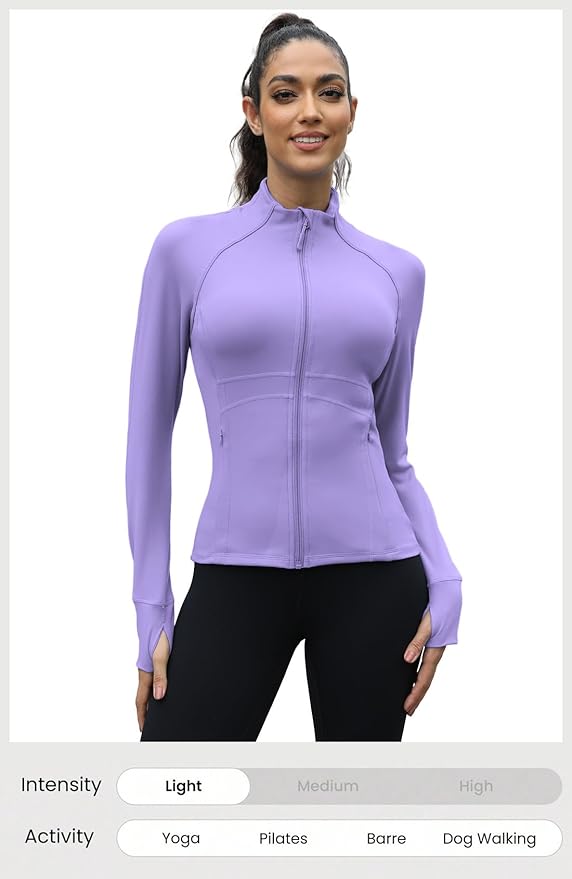 Waitfairy Zip Up Jackets for Women Yoga Gym Top Running Workout Jackets for Woman Track Jacket Women with Thumb Holes