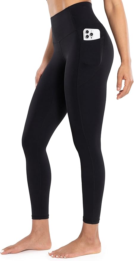 ENERBLOOM Workout Leggings with Pockets for Women High Waist Yoga Pants 25"/28" Cream Soft Lightweight Athletic Gym Tights