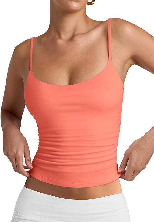 PINKMSTYLE Women's Basic Double Lined Scoop Neck Tank Tops Adjustable Cami Tank Summer Sleeveless Tops