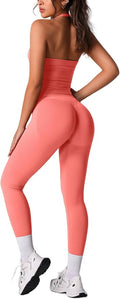 ABOCIW Workout Sets for Women Seamless Scunch Butt Lifting Impact Leggings Halter Sports Bra 2 Piece Gym Outfits