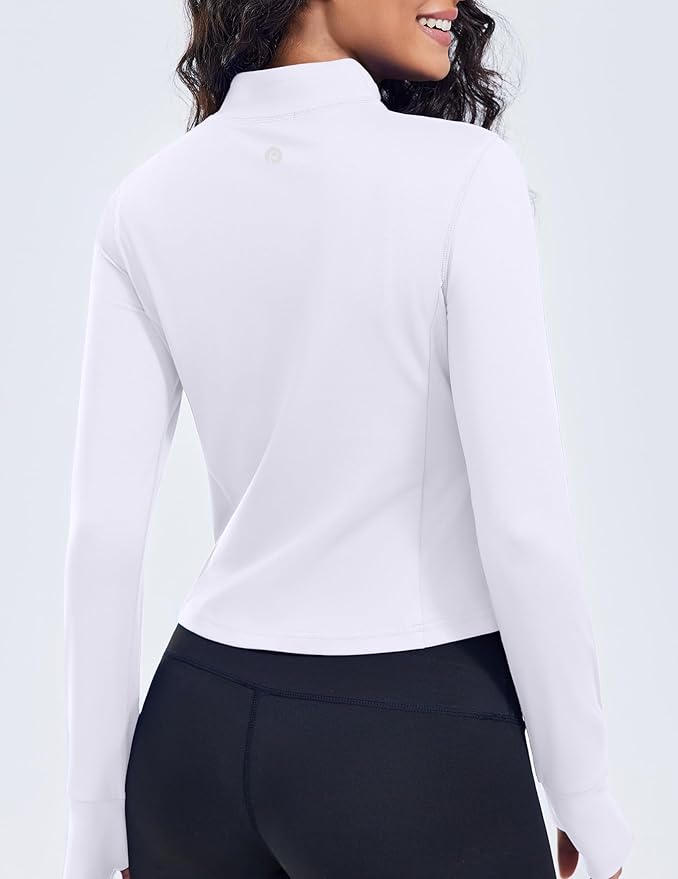 PINSPARK Women Cropped Workout Jackets Full Zip Slim Fit Athletic Jackets Thumb Holes Running Jacket with Zipper Pockets