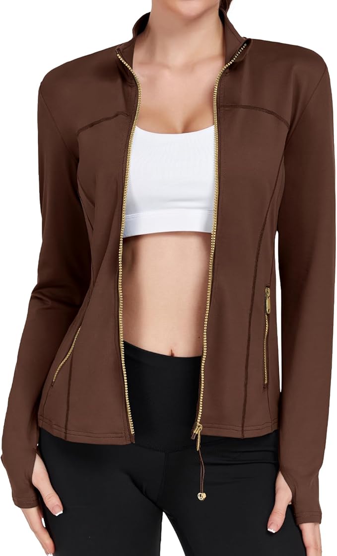 Women's Workout Jackets Full Zip Running Yoga Jackets Lightweight Athletic Clothes with Thumb Holes