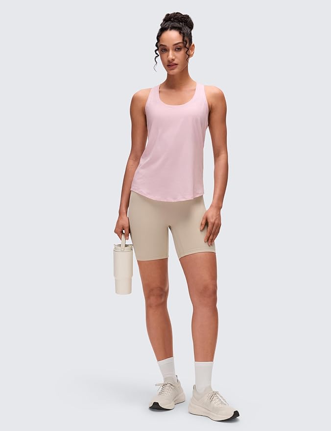 CRZ YOGA Pima Cotton Racerback Tank Tops for Women - Workout Athletic Casual Soft Scoop Neck Sleeveless Shirts