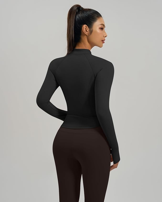 Gacaky Womens Cropped Workout Running Jackets Lightweight Slim Fit Athletic Yoga Jacket Full Zip Tops with Pocket