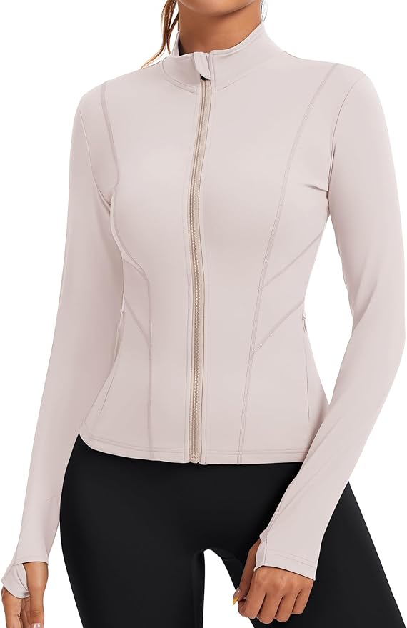 Rapbin Women's Slim Fit Workout Jackets Full Zip Long Sleeve Running Athletic Tops Yoga Shirts with Thumb Holes