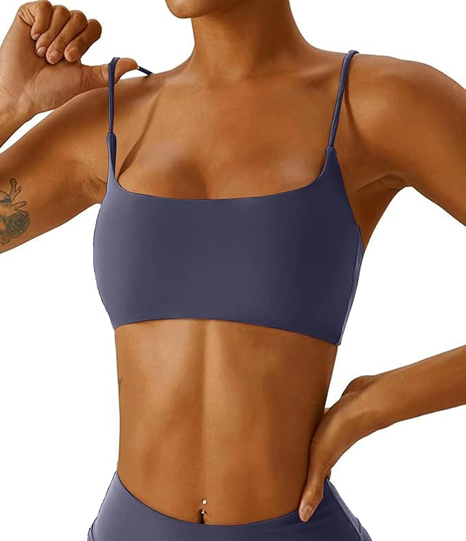 Comper Women's Sports Bra with Thin Straps Stretchy Wirefree Workout Bras Lightweight Workouts Bralette with Removable Pads