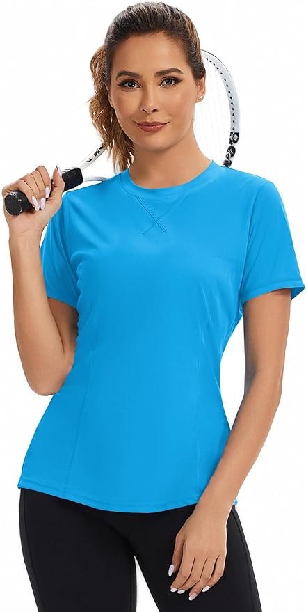 AVOOGUE Women's Short Sleeve Workout Tops Quick Dry Athletic UPF50+ Sun Protection Shirts Gym Hiking Running Yoga Clothes