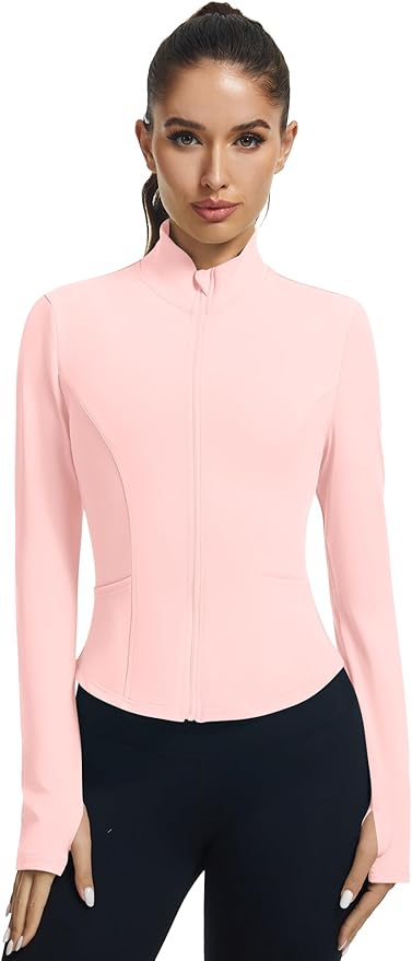 LOMON Women's Athletic Jackets Cropped Long Sleeve Workout Tops Yoga Zip Up Jackets Gym Tops Golf Shirts