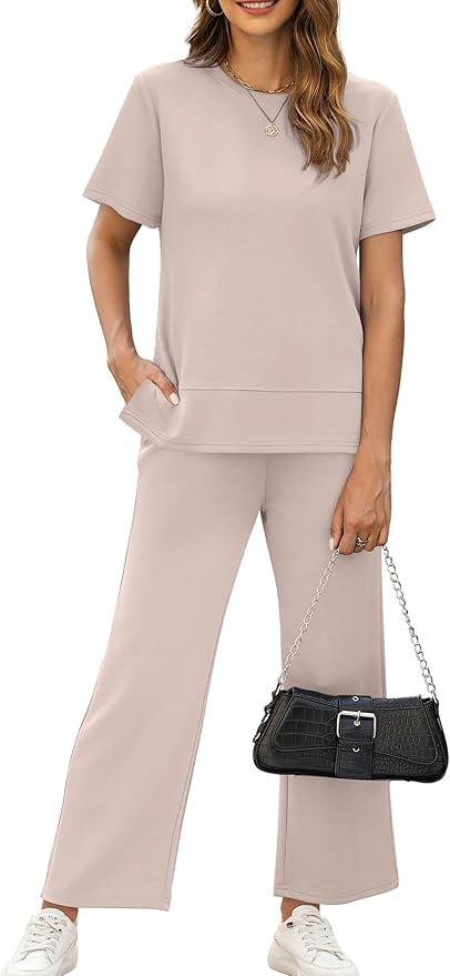 XIEERDUO Women's Side Slit Lounge Sets 2026 Fashion 2 Piece Travel Outfits Cozy Loungewear Wide Leg Tracksuits S-3XL