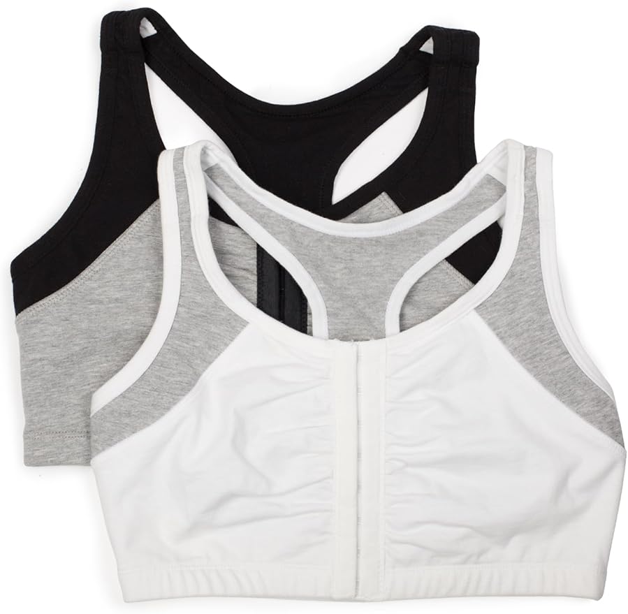 Fruit of the Loom Women's 96014PK Comfort Cotton Blend Front Close Sports Bra 2 Pack