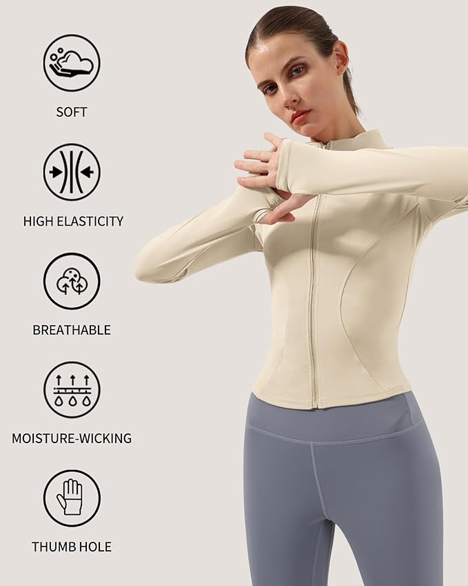 Locachy Women's Lightweight Stretchy Workout Full Zip Running Track Jacket with Thumb Holes